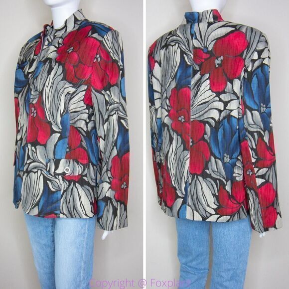 Afred Dunner women's cotton blend floral print zip up blazer jacket, size 16 - Picture 12 of 16